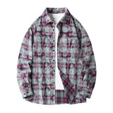 Lapel Collar Casual Shirt Jacket Retro Plaid Tie-dye Men's Cotton Shirt Coat Long Sleeve Casual Single Breasted 5Colors