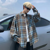 Autumn Long Sleeved Shirt Men Fashion Retro Plaid Shirt Men Japanese Streetwear Hip-hop Loose Casual Shirts For Men Large Sizes