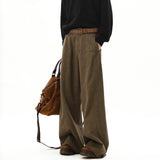 American Style Vintage Wide Leg Cargo Pants Men's Baggy Fashion High Street Overalls Coffee Streetwear Male Mopping Trousers