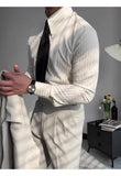 New Italy Business Men Shirts Light Luxury Textured Peaked Lapel Striped Long Sleeve Cardigan Leisure High Quality Blouse M-2XL
