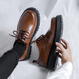 Fashion brand men's genuine leather British style thick soled work shoes for men's comfortable large toe leather shoes
