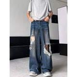 Hip Hop Ripped Baggy Jeans Men High Street Male Distressed Denim Wide Leg Pants Casual Trousers Vintage Streetwear Loose