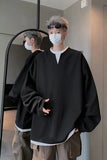 Loose Casual Tshirt Men Fake Two-piece Long Sleeve T Shirt Neutral Streetwear Fashion Women Korean Pullover T-shirts Gray/Black