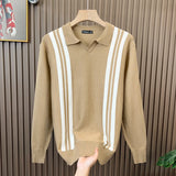 British Retro Men's Knitted Polo Shirt Light Luxury Patchwork Slim-fit Short Sleeve T-shirts Leisure Business  V-neck Tops M-3XL