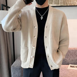 Men Cardigan Fashion Luxury Knitted Sweater Coats Trendy Japanese Retro V Neck Long Sleeve Jacket Casual Stylish Knitwear M-3XL