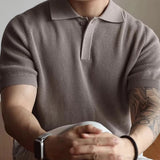 New Men's Clothing Light Luxury Business Polo Shirt Casual Slim-fit Knitted Solid Color Short Sleeve T-shirt High Quality Tops