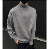 Men's Light Luxury Knit Mock Neck Sweater Autumn Winter Fashion Korean Long Sleeve Streetwear Leisure All-match Knitwear
