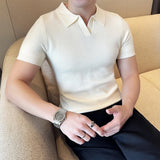 New Fashion Business Tops Men's Polo Shirt Light Luxury Leisure Knitted V Neck T-shirts for Man Korean Popular Short Sleeve Tees