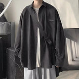 Korean Fashion Black Long Sleeve Shirts Spring Mens Harajuku Black Oversized Shirt Button Up Shirts Blouses Unisex Y2K