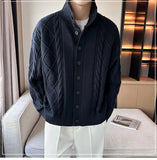 New Korean Style Jacquard Men Cardigan Jackets Fashion Luxury Knitted Button-down  Long Sleeve Sweater Coat Winter Warm Knitwear