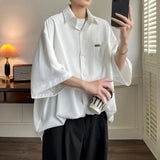Summer Short Sleeved Shirt Men Society Mens Black Dress Shirt Korean Loose Ice Silk Shirt Mens White Casual Shirts Large Size