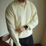 New American Chic Men Polo Sweater Luxury Trendy Business V Neck Knit Solid Color Pullover Leisure Slim-fit Long Sleeve Knitwear