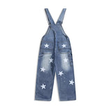 American Retro Star Splashing Print Denim Overalls Korean Style Fashion High-end Solid Color Jumpsuits Aesthetic All-match Chic