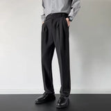 Men's Luxury Fitting Well Draped Baggy Suit Pants Casual Button Solid Color Straight Premium Dress Pants Urban Business Trousers