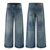 Vintage Wash Men's Loose Jeans American Cleanfit High Street Micro Flared Trousers Autumn Fashion Casual Wide-leg Denim Pants