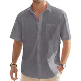 Men's Cotton Linen Short Sleeve Shirts Casual Lightweight Button Shirts Vacation Beach Summer Tops with Pocket