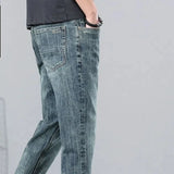 Spring Autumn New Fashion Middle-waisted Jeans Men's Clothing Solid Color Buttons Trend Simplicity Korean Casual Straight Pants