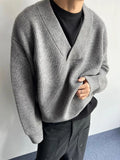 New American Vintge Men V Neck Sweaters Casual Drooping Solid Color Long Sleeve Knitwear Premium Quality Knitted Pullovers M-2XL