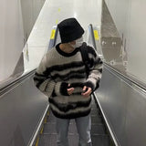 Plush Pullovers Men Autumn Winter Striped Fashion High Street Slouchy Loose Couples Knitted Sweater Y2k Harajuku Warm Outwear