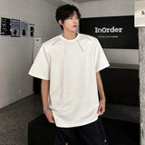 Summer Men's Tees Round Neck Contrast Color Shoulder Padded T-shirts Short Sleeve Simple Versatile Loose Male Tops