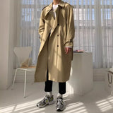 Korean Style Spring Trench Coat Man Streetwear Windbreaker Men Solid Business Casual Loose Sashe Fashion Long Overcoat 남성 트렌치코트