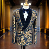 Floral Slim Fit Blazer for Men Suit 1 Piece Smoking Wedding Jacket with Velvet Shawl Lapel Double Breasted Male Fashion Coat