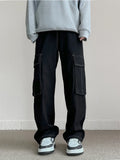 Men's Fashion Pocket Cargo Jeans Korean High Street Classic Black Denim Pants Personality Streetwear Male Trousers Trendy Brand