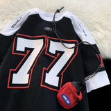 Mens Short Sleeve Contrast Number Print Jersey Short Sleeve American Sports Retro Style Trendy Casual Youth T Shirt Summer