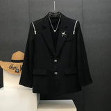 Japanese Niche Design Suit Jacket Loose High-end Metal Buckle Trendy Shoulder Pad Long Sleeved Zipper Decoration Suit