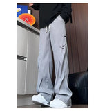 Men Casual Pants 2025 New Style Personalized Design Autumn Korean Fashion Loose Fit Straight Leg Elastic Waist Pleated Pants