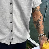 New Fashion Men Cardigan Tops Luxury Knitted Half Sleeve Shirts Leisure Button-down Shirts for Men Korean Style Premium Knitwear