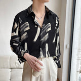 Slim Fit Long Sleeve Printed Shirt Men Comfortable Trendy Fashion Youth Casual Stylish Top 2025 New Design Hot Sale Modern