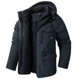 Lamb Warm Men's Parkas Jacket Hooded Winter Men's Clothing Fleece Hooded Cotton Thickened Multi Pocket Casual Mid Length Coat