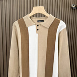 British Retro Men's Knitted Polo Shirt Light Luxury Patchwork Slim-fit Long Sleeve T-shirts Autumn Leisure Business Tops M-3XL