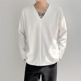 Men Casual T-shirt Long sleeves V neck shirt Solid color Sweatshirt Male Jogging Tracksuit Homme Athletic Shirt Tops