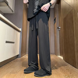Men's Wide Leg Pants Thin Man Comfortable Pant Black Summer Casual Streetwear Fashion Drawstring Trouser Japanese 5XL Trendy