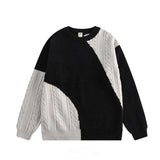 American high street men and women trendy contrasting color round neck sweater autumn and winter couple loose knit top harajuku