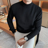 Male High End Fashion Knitted Pullover Sweater Men Half Turtle Neck Winter Woolen Casual Jumper Clothes