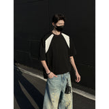 Mens Breathable Cotton Tshirt man Soft Summer Casual Slim Fit Contrast Panel Simpl Design Streetwear Fashion Tee Line Texture