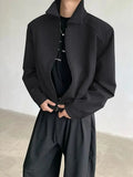 Black Short Autumn Suit Jacket Male College Preppy Wearing American Baseball Uniforms with High-end Shoulder Pad Jacket Chic