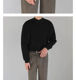 Korean Fashion Men Sweater Light Luxury Trendy Mock Neck Knitted Solid Color Pullover Premium Quality Long Sleeve Basic Knitwear