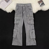 Men Straight Leg Cargo Workwear Jeans Multi Pocket Tactical Pants Durable Denim Trousers Outdoor Utility Casual Mens loose pants