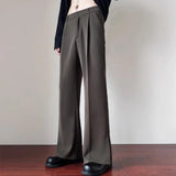 Casual Solid Color Side Slit Flared Pants Mens Streetwear Fashion Loose Straight Trousers Men Summer Leisure Ice Silk Pants