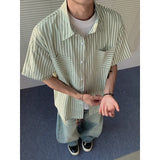 Summer Short Sleeved Shirt Men Fashion Pocket Casual Shirt Men Streetwear Korean Loose Black Striped Shirt Mens Plus Size 5XL