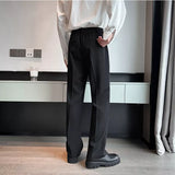 Spring Summer Men Suit Pants Wide Leg Long Drape Trousers Fashion Streetwear Clothing Solid Stretch Waist Oversize Pants Black