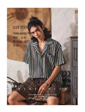 New Japanese Chic Men Shirts Light Luxury Striped Cuban Collar Half Sleeve Cardigan Summer Trendy Leisure Breathable Tops M-3XL