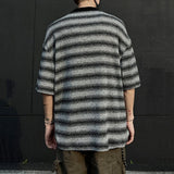 New Summer Men's Tops V-neck Striped Design Contrast Color Tees Knitting Short Sleeved Loose Male T-shirts Niche