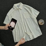 Rice White Hollow Out Shirts for Men Handsome Lapel Blouse Ice Silk Sexy Fashion Men Clothing Male Mesh Short Sleeve Shirts