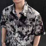 Summer Short Sleeved Shirt Men Fashion Retro Black Tie Dye Shirt Men Streetwear Korean Loose Printed Shirt Mens Hawaiian Shirts