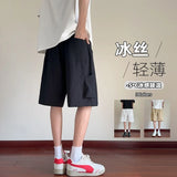 Summer Shorts Men Fashion Black White Casual Shorts Men Japanese Streetwear Loose Ice Silk Shorts Mens Bermuda Shorts M-3XL